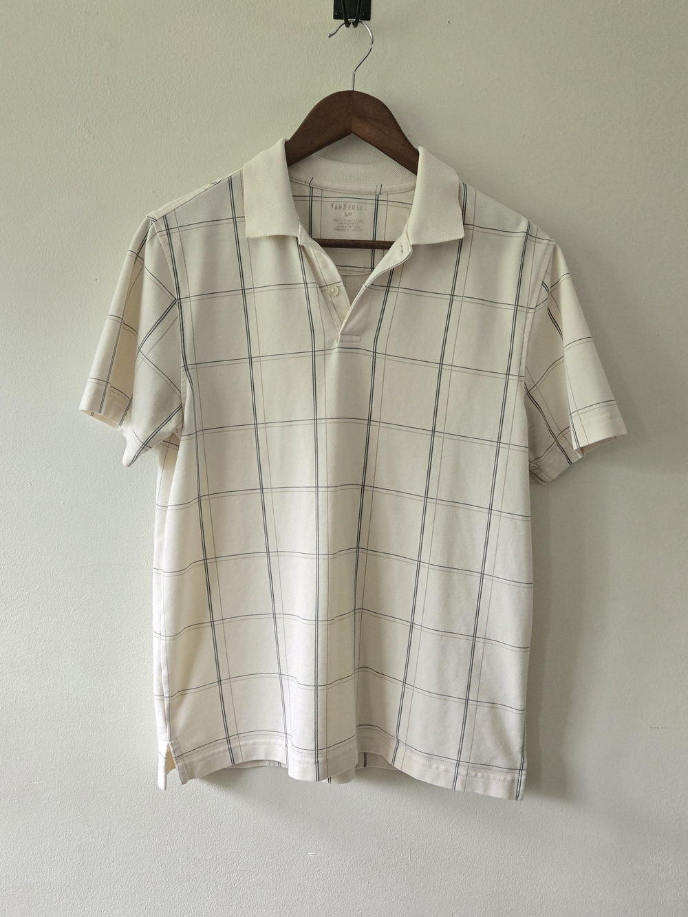 Van Heusen Men's Plaid Polo Shirt Cream Small